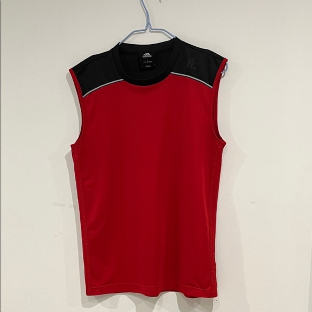 adidas Red Sleeveless Athletic Tank with Black Yoke